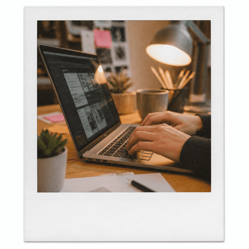 Hands crafting on a laptop